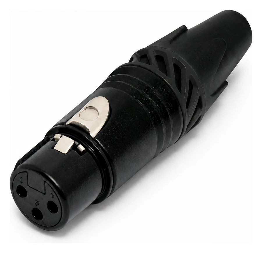 3-Pin XLR Female Connector - Black Body, Gold Pin visual
